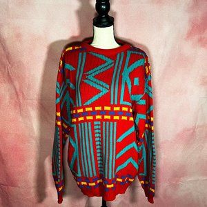 *SOLD* 80s Vintage Retro Oversized Primary Color Knit Sweater